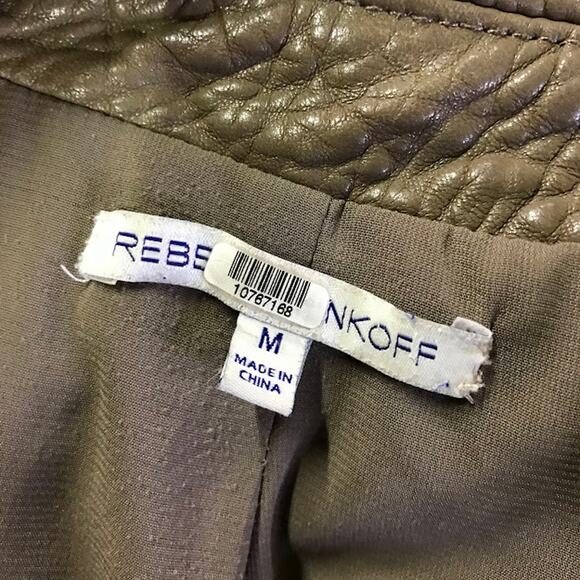 Rebecca Minkoff Wolf Moto Biker Jacket M Asymmetrical Zip Pebbled Leather Stone - Picture 3 of 12